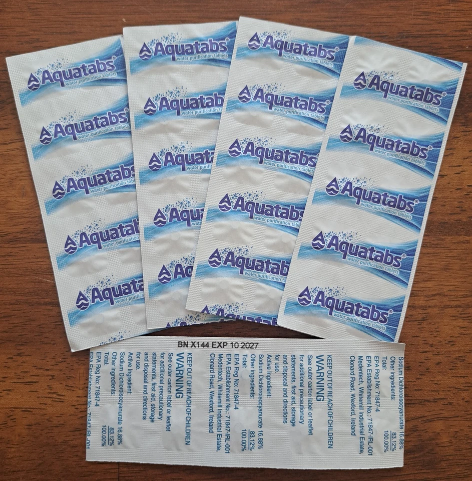 AQUATABS WATER PURIFICATION TABLETS-Buy 6 Get 1 FREE-FRESHEST EXP DATE 11/27