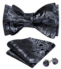 Paisley Self Tie Bow Ties for Men Pocket Square Cufflinks Set Formal