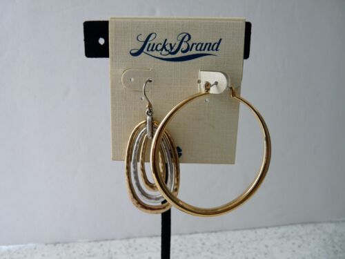 MIX IT UP! Lucky Brand Antique Brass Hoop, Brass & Silver Drop Disc Earring - Picture 1 of 2