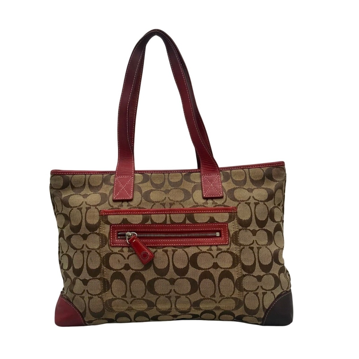 Coach Signature Canvas & Red Leather Trim Tote Bag 6082 | eBay