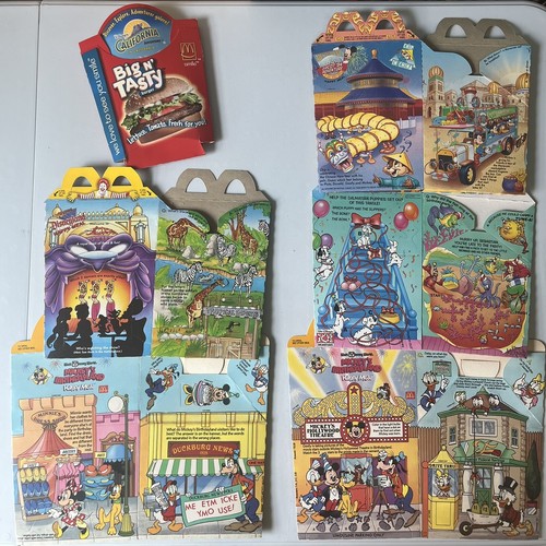 Disney McDonald's Happy Meal Box Lot of 5 + Big n Tasty Fry Box 80s 90s 2001
