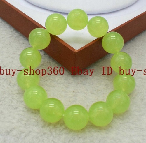 Natural 14mm Huge Green Peridot Round Gemstone Stretch Bracelet 7.5'' - Picture 4 of 12