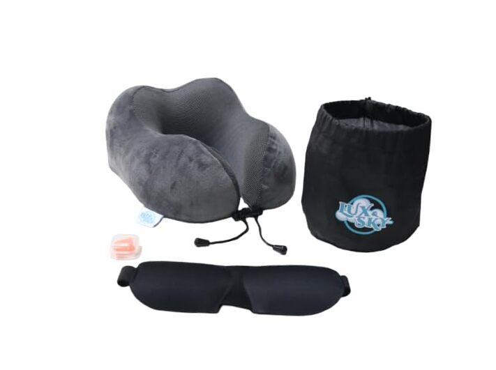 Cooling Memory Foam Travel Neck Pillow Set for Airplane Car, Home, Office |