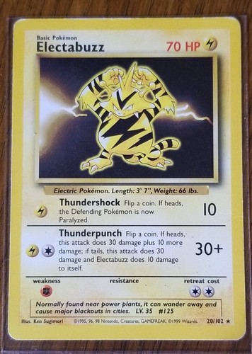 Pokémon TCG Electabuzz Base Set 20/102 Regular Shadowless Rare-LP - Picture 3 of 4