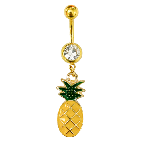 Belly Buton Navel Ring Ion Plated gold Color with Dangle Pineapple - Afbeelding 1 van 3