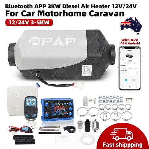 Diesel Air Heater 12V 5KW Bluetooth App Remote LCD Control Thermostat Caravans