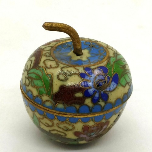 OLLA DE MANZANA CHINA ESMALTADA CLOISONNEE CLOISONNEE DE COLECCIÓN HECHA A MANO DÉCADA DE 1950 - Imagen 6 de 8