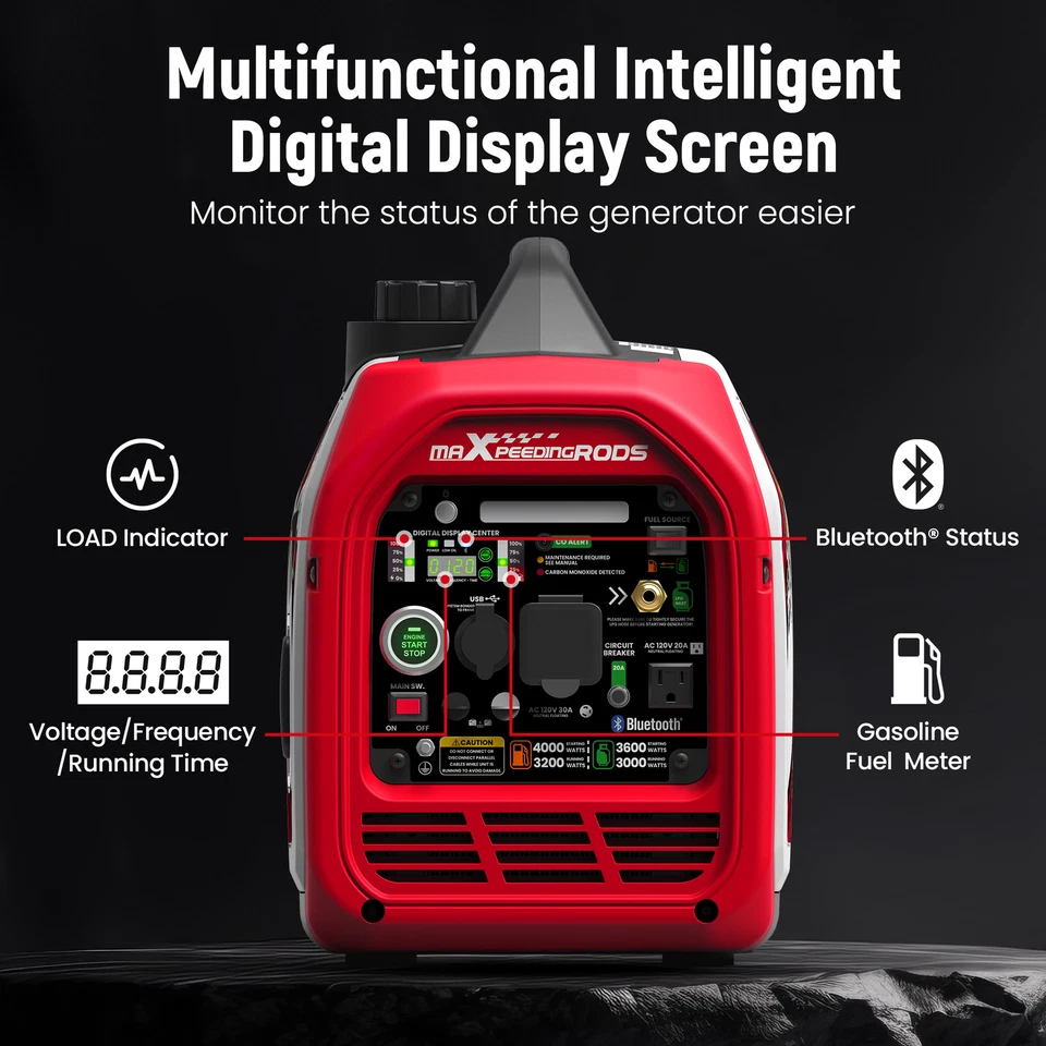 4000w Portable Dual Fuel Generator Inverter LPG/Gas Bluetooth Start Quiet - Image 4 of 4