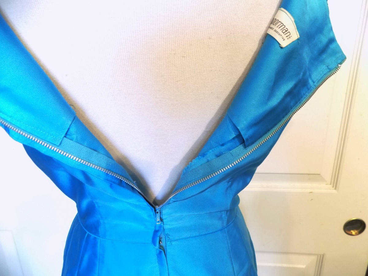 Vintage 50s 60s Teal Blue Sleeveless Party Dress John Norman B36 View 6
