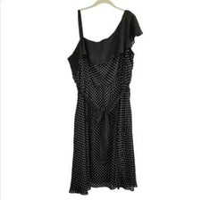 NWT Lane Bryant Black White Polka Dot Waist Tie Midi Dress Size 24