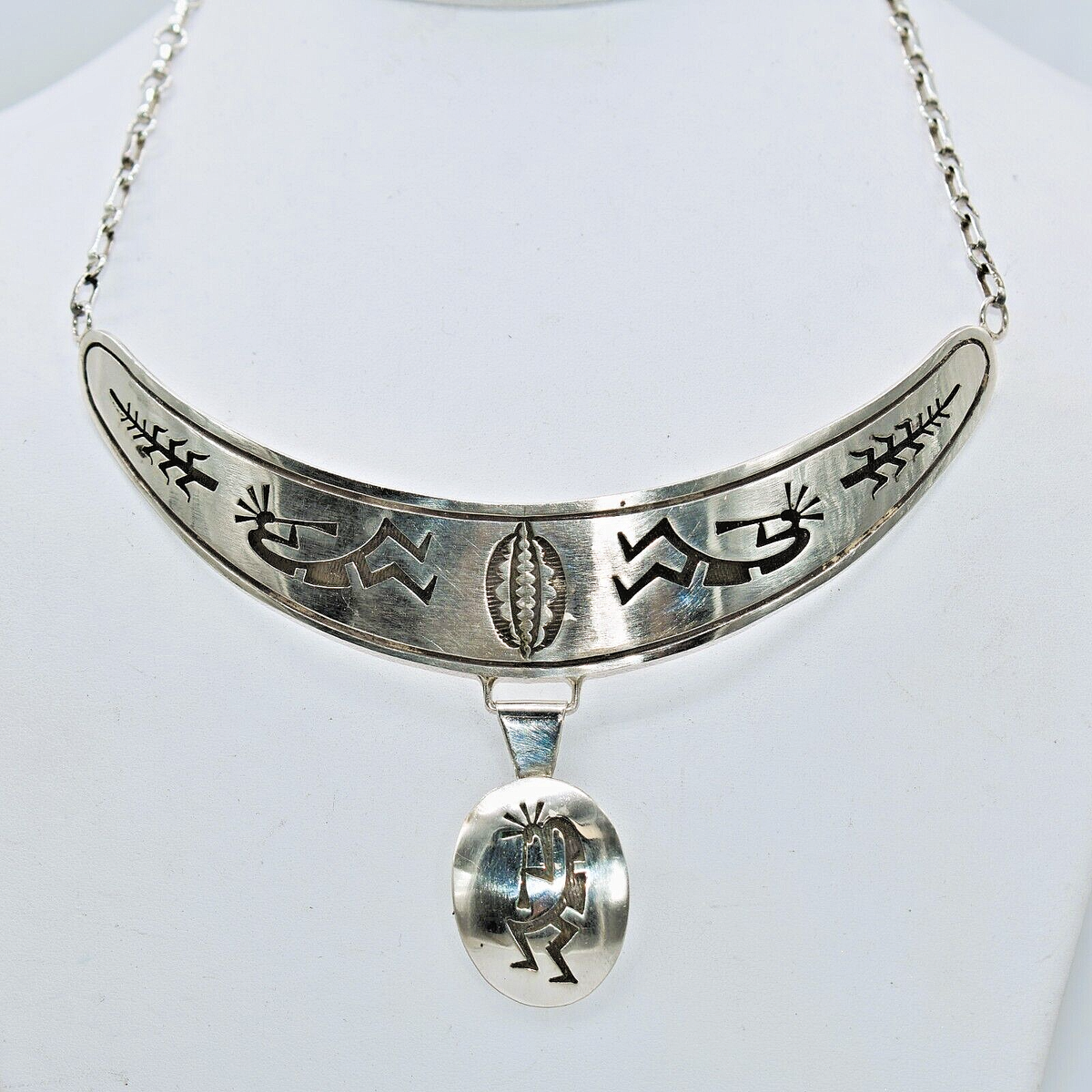 Tom Sam Navajo Sterling Silver Overlay Kokopelli Necklace 17