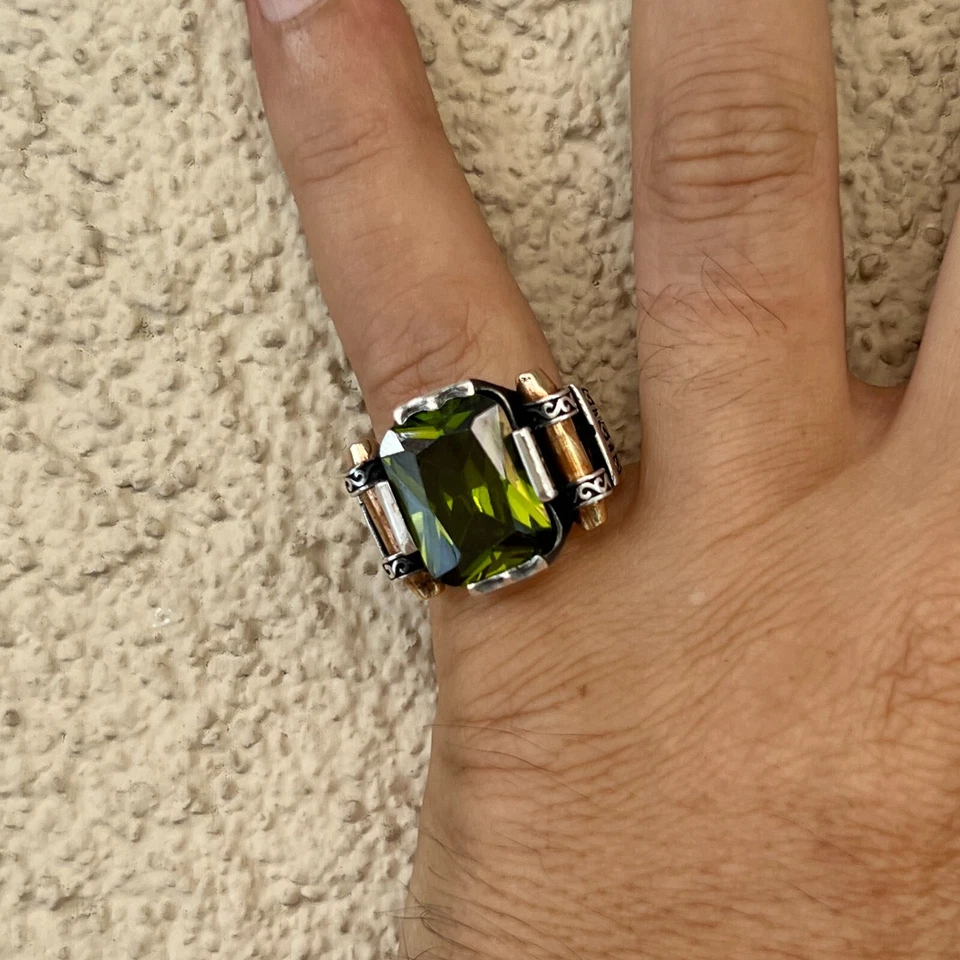 Men's Peridot Ring 925 Sterling Silver Turkish Jewelry Gemstone All Size - Image 4 of 4