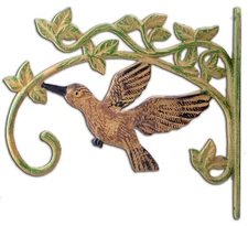 Hummingbird Plant Hanger Cast Iron Flower Basket Hook Antiqued Brown 11.25" Wide