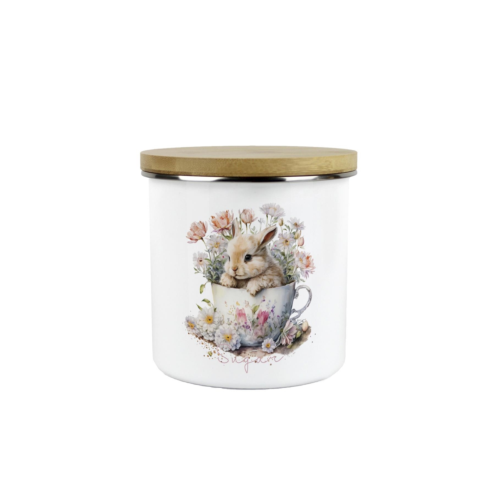 Bunny Rabbit Sugar Canister - Teacup Medium Enamel Kitchen Storage Gift