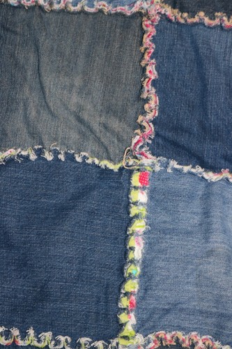 Vintage Patchwork Denim Block Quilt Lap Picnic - Picture 11 of 19