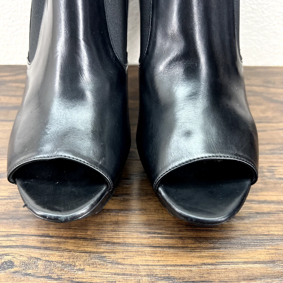 Vera Wang Lavender Womens Size 9.5M Black Leather Peep Toe Platform Booties Heel - Image 3 of 4