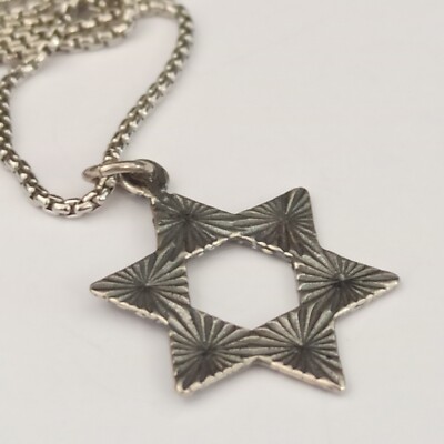 Star of David Necklace Dark Silver Engraved 925 Sterling Deco Mem's Women Gift