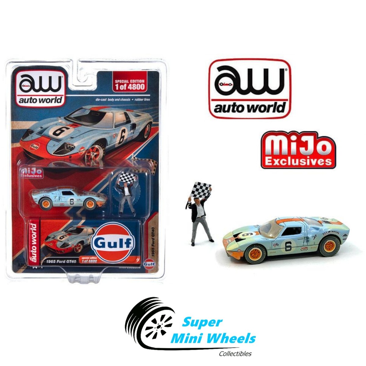 Auto World 1:64 - 1965 Ford GT40 Race Worn With Flag Man Figure