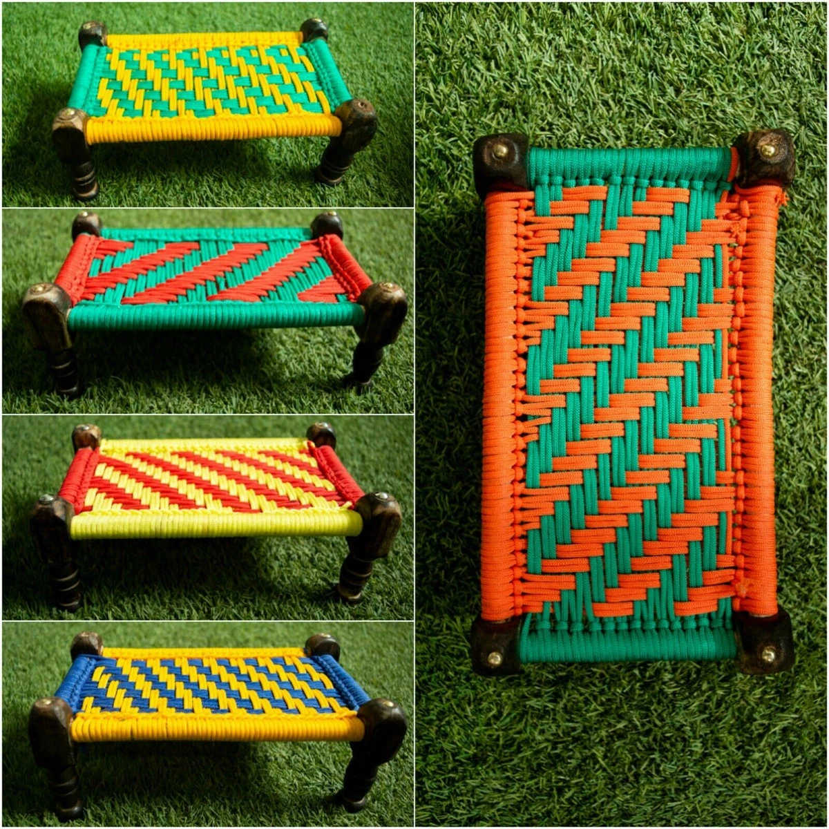 Indian Wooden Charpai Home Decor Juth Khat Cot Color Assorted