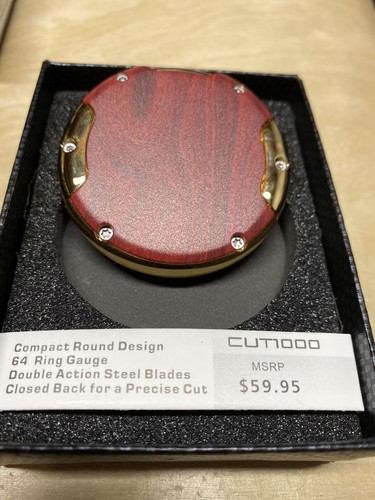 Lotus Meteor Cigar Cutter - Woodgrain and Gold - 64 RG - CUT1005 - New - Picture 2 of 3