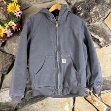 Carhartt J140 GVL Gray Hooded Work Wear Full Zip Jacket Size Small Canvas