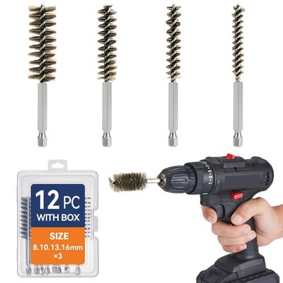 12 Pcs Stainless Steel Bore Brush, Wire Brush for Drill Set with 1/4 Inch Hex...