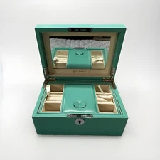 VLANDO Contemporary Mirrored Jewelry Box Organizer Compartments - Robin Egg Blue