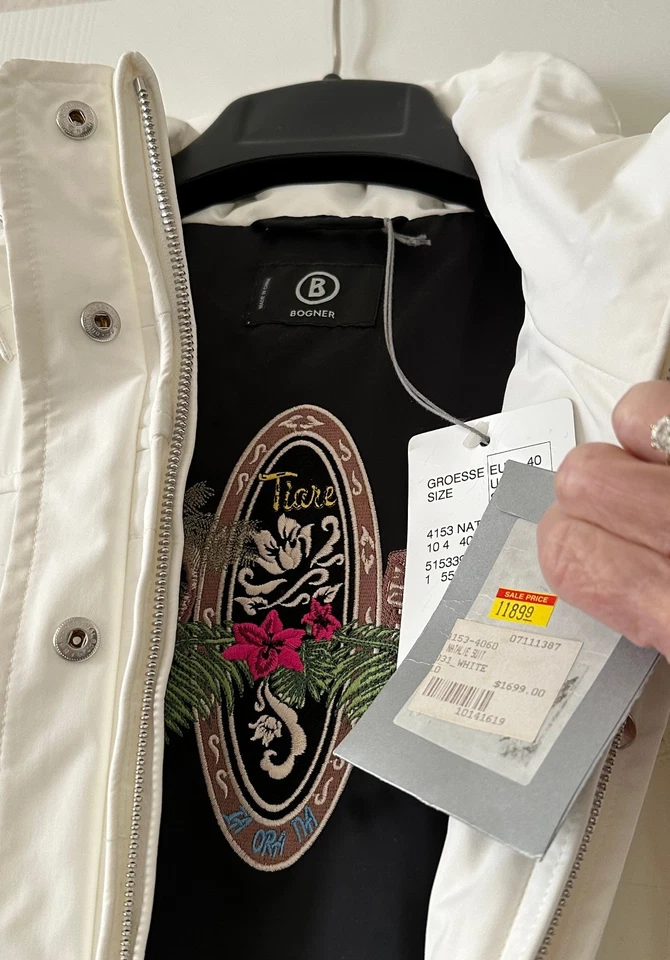 Traje de esquí Bogner para mujer nuevo de una pieza blanco con bordado; nuevo con etiquetas. Foto 2 de 4