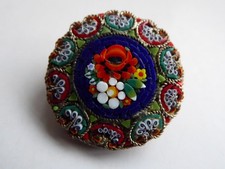 VINTAGE ITALIAN MICRO MOSAIC ROUND FLORAL BROOCH