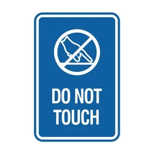 Do Not Touch Sign Small Portrait Round Design Blue Plastic with Adhesive