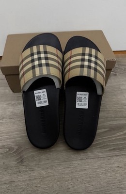 Burberry Men 100% original Check Slide Sandals Black/Beige Slip-On US 12 EU 45