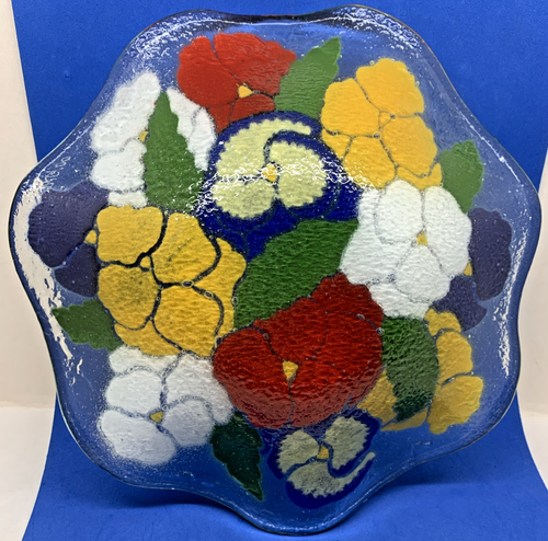 2000 Peggy Karr Fused Art Glass Pansies Bowl - Picture 6 of 6