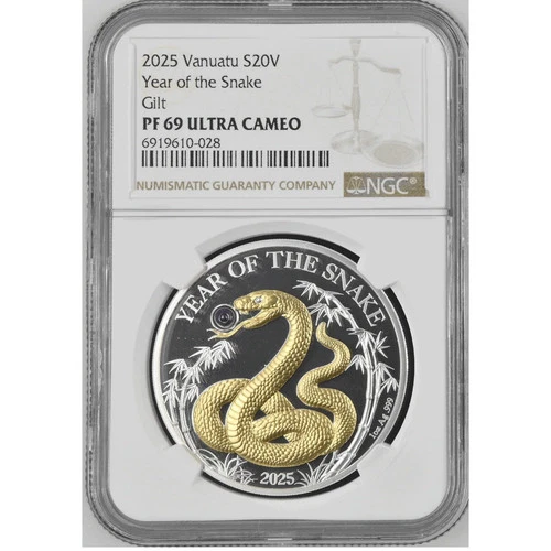 2025 Vanuatu Lunar Year of the Snake 1oz Silver Coin Pearl NGC PF 69 UCAM