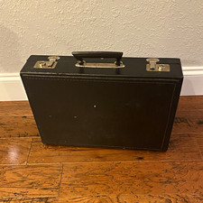 Vintage 1960 s Black Leather Hard-Sided Briefcase 12x18