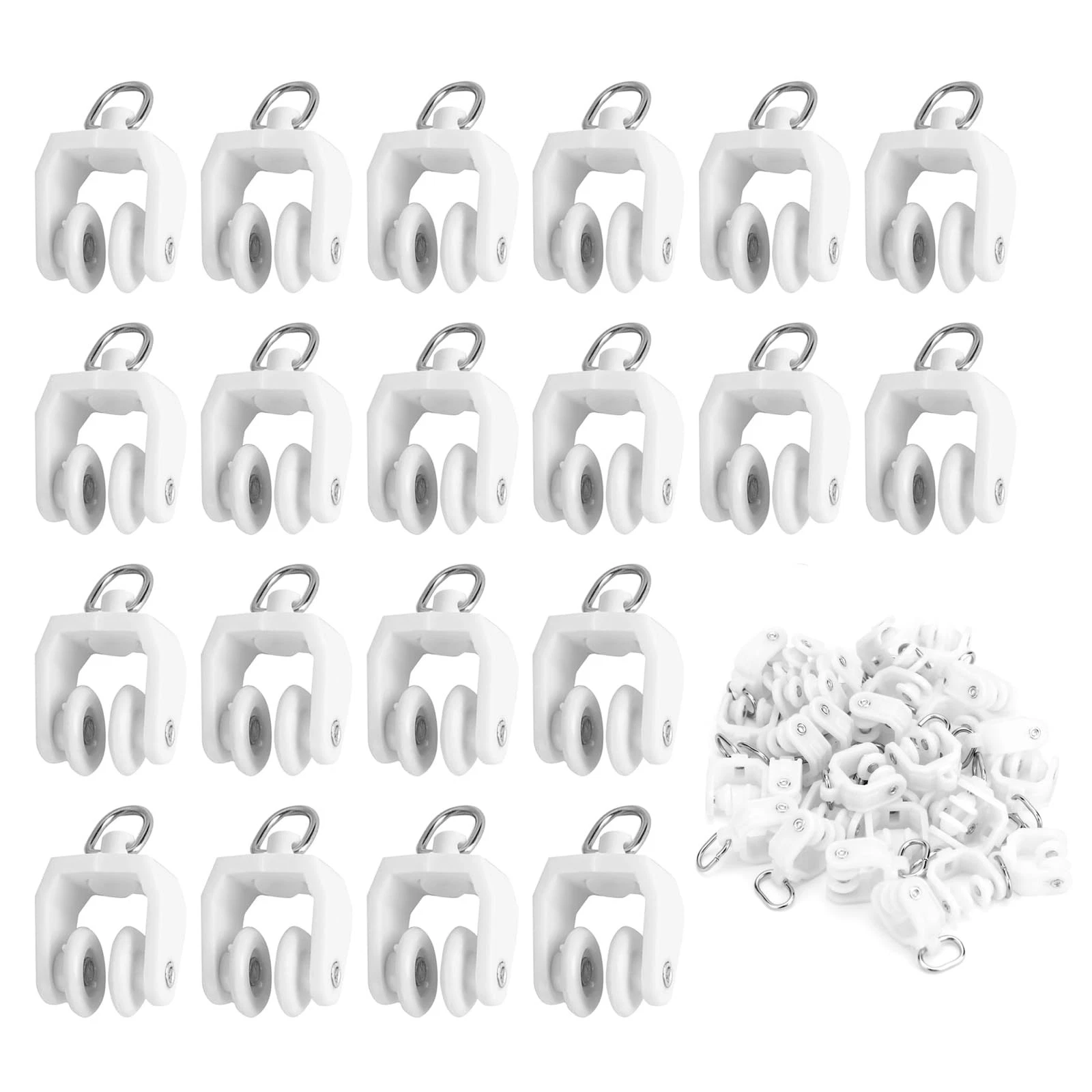 100Pcs Curtain Track Rollers, Plastic Hooks 1.8 x 1.2 x 2.8cm, White