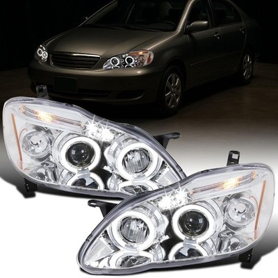 2003-2008 Toyota Corolla LED Dual Rims Projector Headlights Pair Chrome