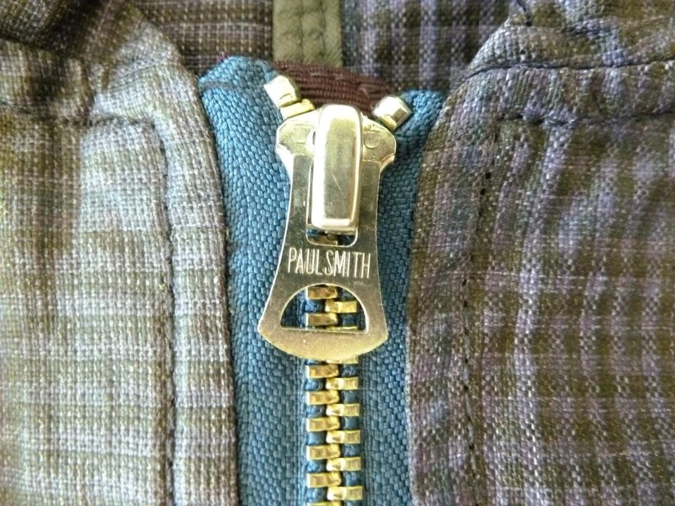 Paul Smith Waxed Linen Black & Purple Plaid 6-Pocket Zip Bomber Biker Jacket M/L - Image 4 of 4