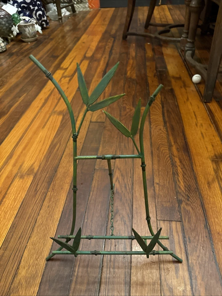 Vintage Faux Bamboo Green Metal Tabletop Easel Art Photo Plate Stand 15”H - Image 3 of 4