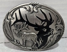 Siskiyou Elk Pewter Belt Buckle Black Epoxy Inlay 3 Inch 2001 READ