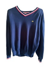 Vintage Jack Nicklaus Golden Bear Navy V-Neck Golf Sweater Red White Trim Large