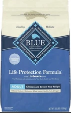 Blue Buffalo Life Adult Chicken & Brown Rice  Dog Food, 30-lb bag Free Shipping