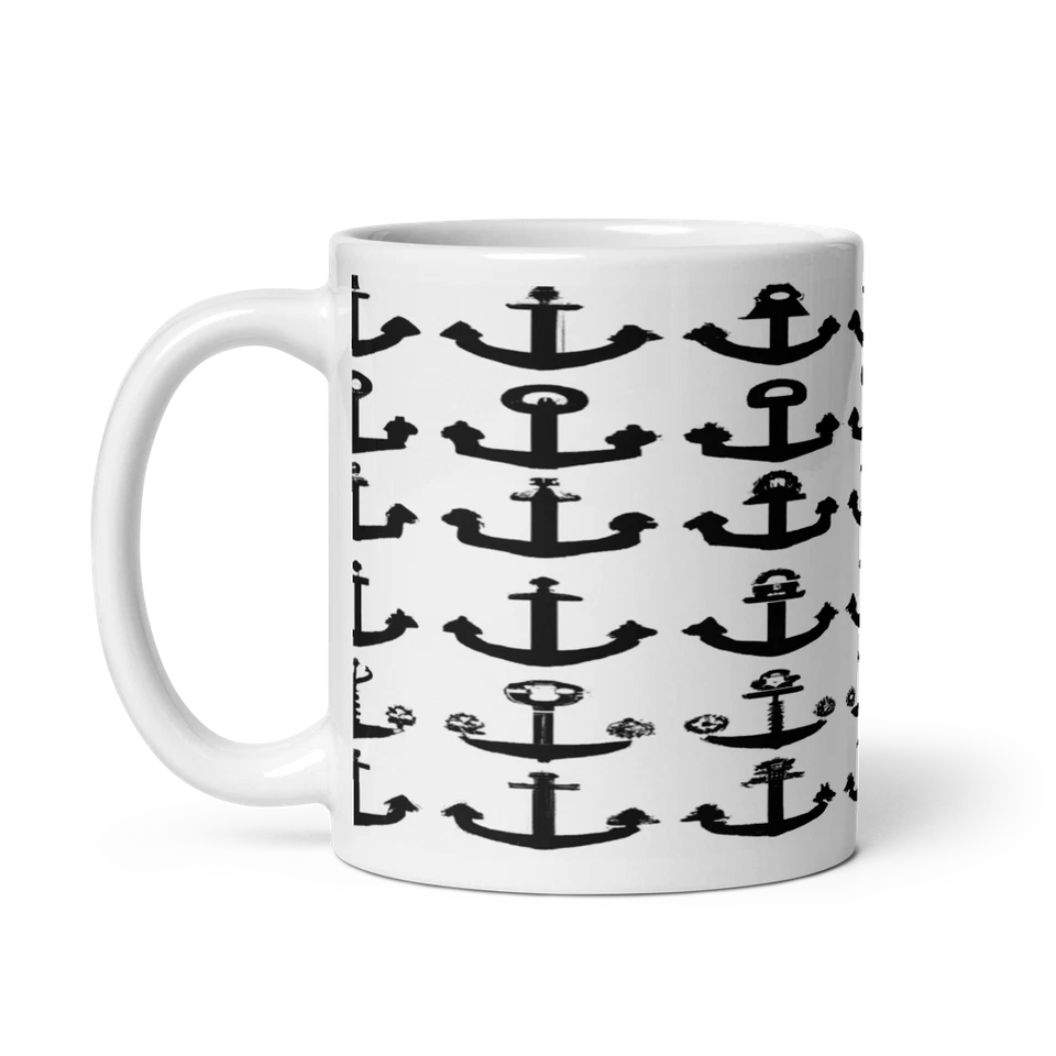 Taza de café de cerámica Nautical Anchor Icons 11 oz - Bebe té con estilo Foto 3 de 3
