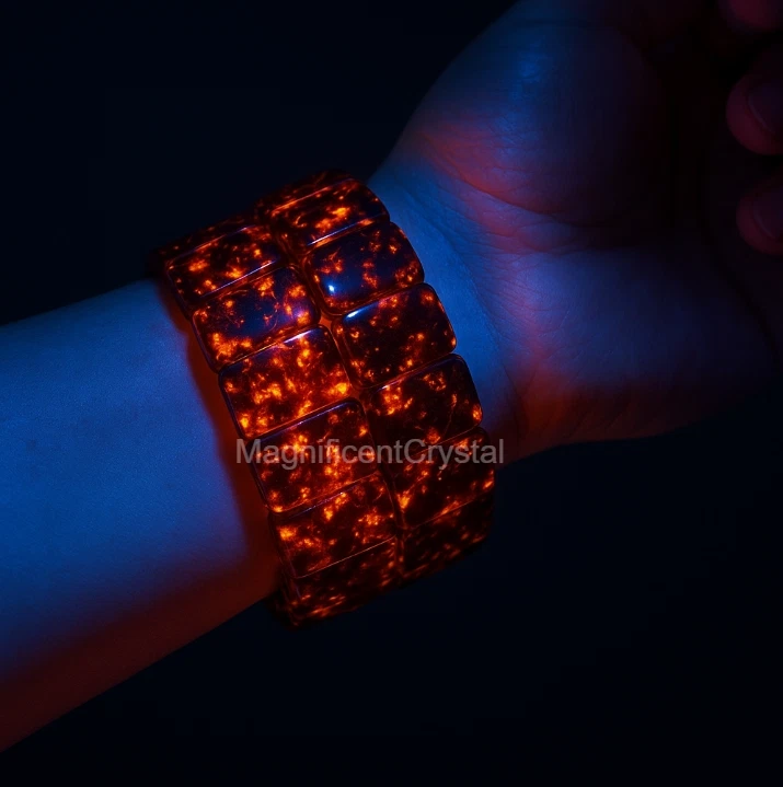 Brazalete Pulsera Yooperlite Llama Piedra Cristal Joyería Reacción UV Regalos de Curación Foto 2 de 4