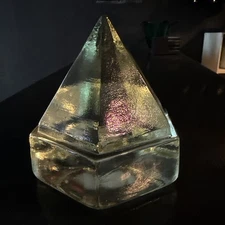 Vintage Ship's 6 Sides Deck Prism  Green Glass Nautical Pyramid Boat Paperweight