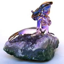 Mermaid Figurine Sculpture Blown Glass Amethyst Crystal