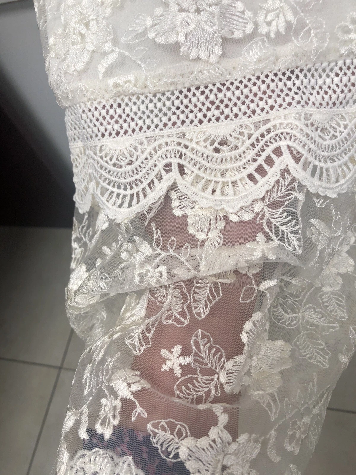 OFF WHITE Abito ritagliato in pizzo Alexis bianco sporco manica lunga taglia 1XL nuovo con etichette