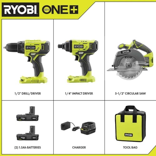 RYOBI Power Tool Combo Kit 18V Cordless 