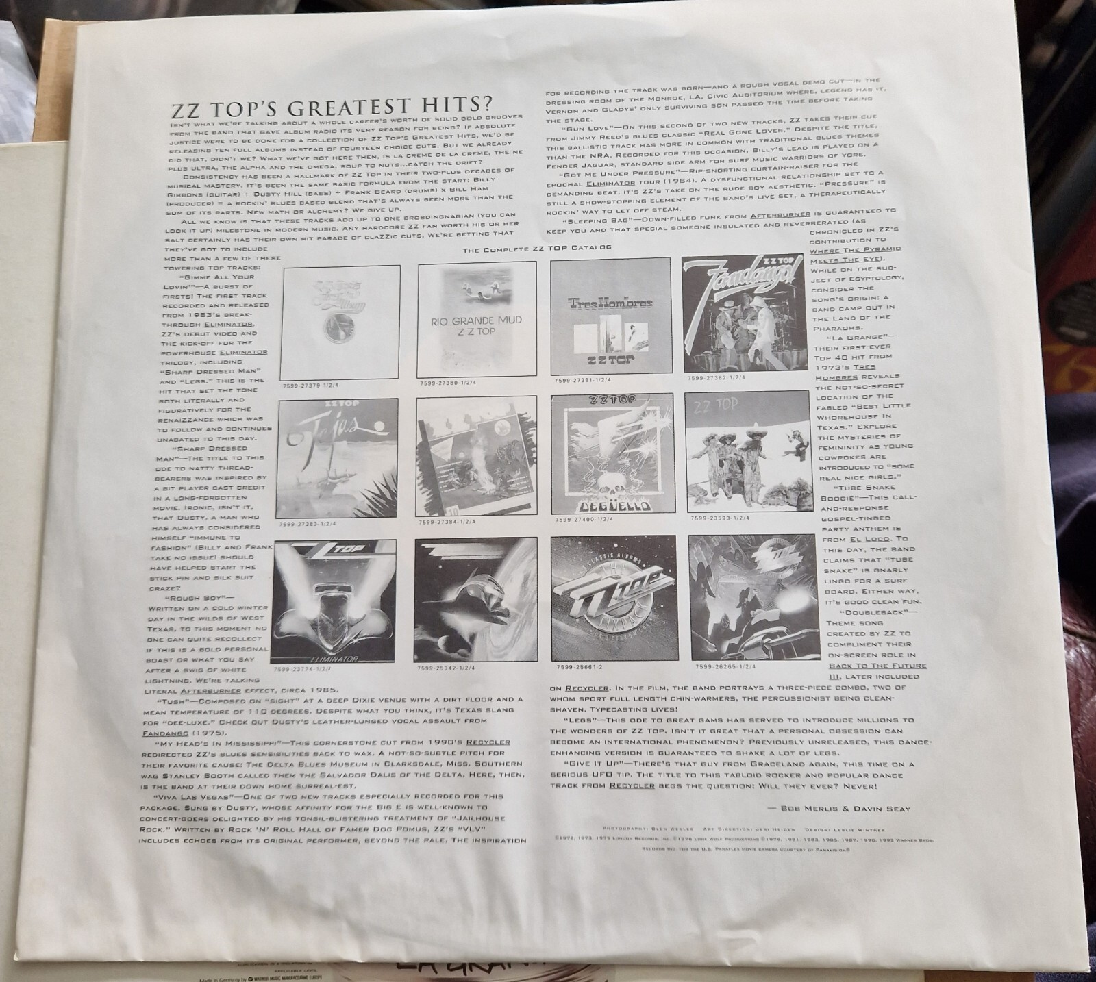 ZZ Top / Greatest Hits RARE VINYL Album Lp 1992 EUROPE 1st Press