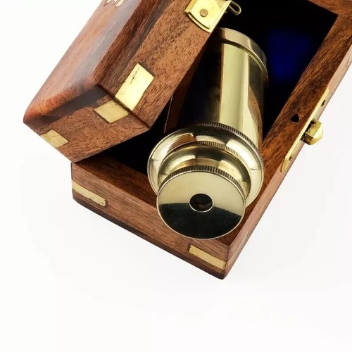 Telescopio de latón caja de madera náutica extendida de 6" SeaStyle - Imagen 3 de 6