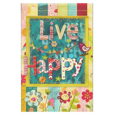 Whimsical Floral Live Happy Burlap Garden Flag 12"x18"